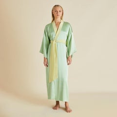 UNWORN Olivia von Halle Jade Green Silk Dressing Gown Kimono Robe OS