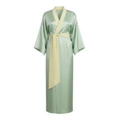 UNWORN Olivia von Halle Jade Green Silk Dressing Gown Kimono Robe OS