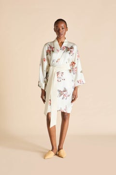 NEW Olivia von Halle Japanese Kimono Animal Print Silk Dressing Gown Robe OS