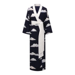 NEW Olivia von Halle Luxurious Cloud Print Silk Dressing Gown Kimono Robe OS