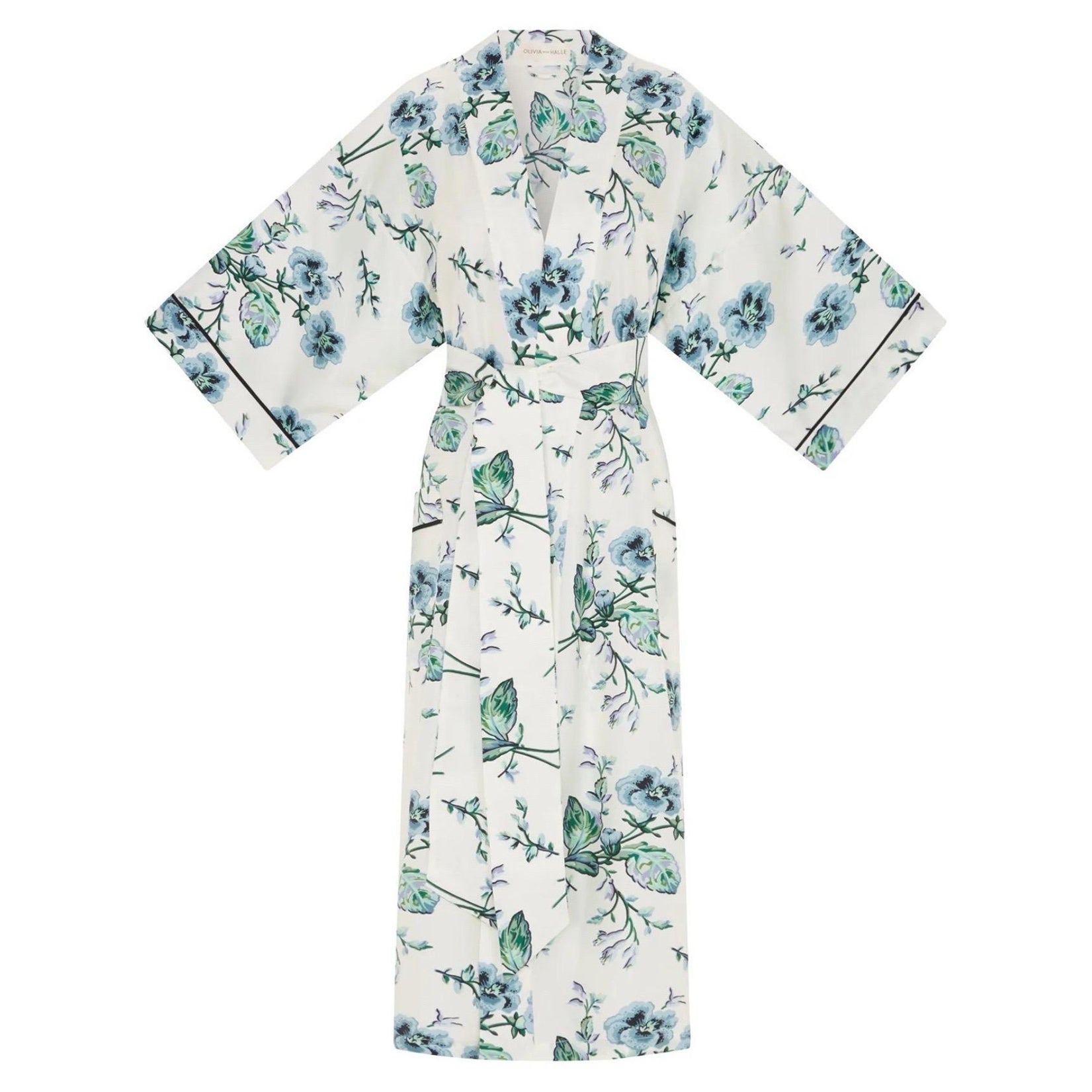 NEW Olivia von Halle Lussuosa vestaglia in seta con stampa a nuvola Kimono Robe OS