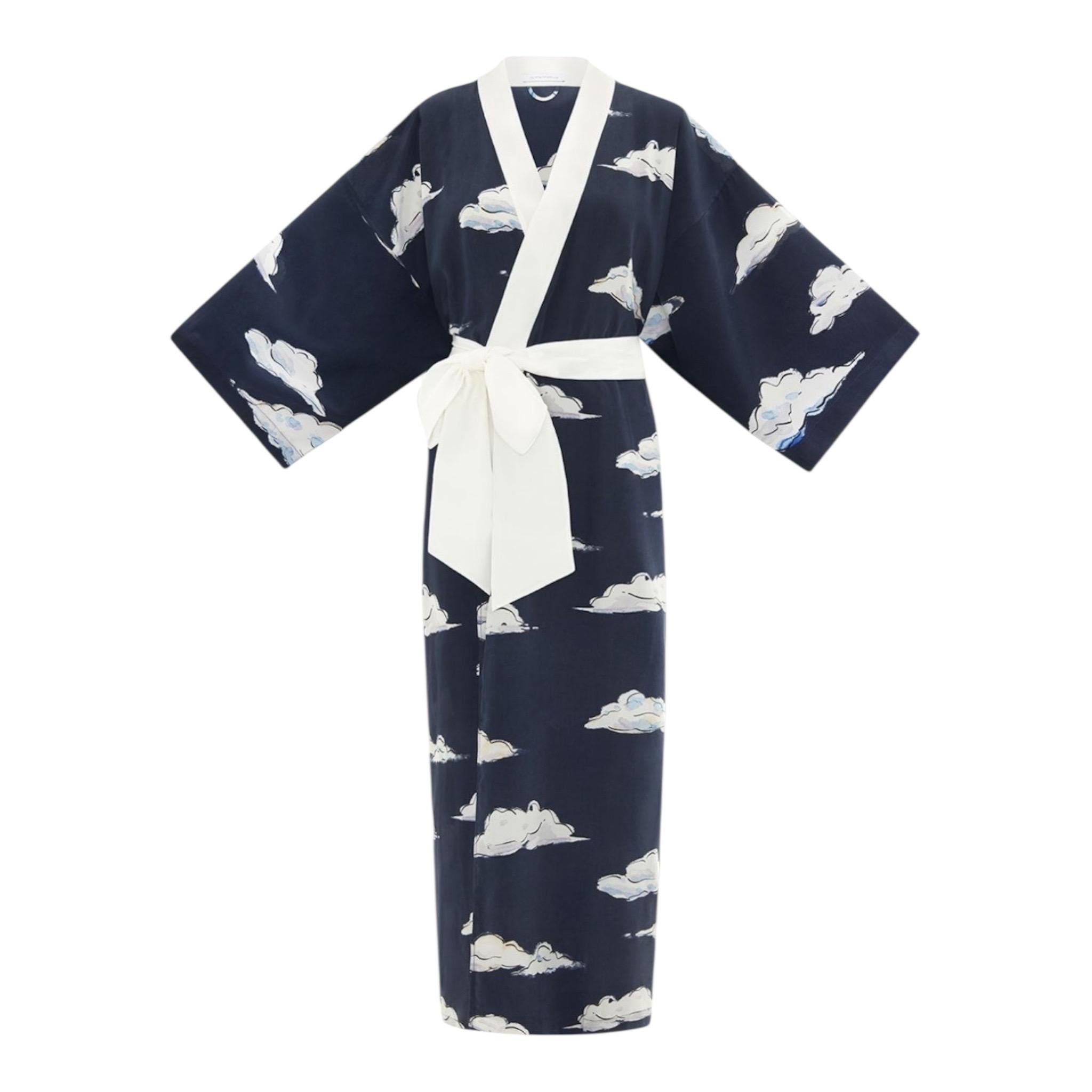 NEW Olivia von Halle Luxurious Cloud Print Silk Dressing Gown Kimono Robe OS For Sale