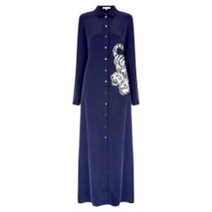 NOUVEAU : Robe longue en soie bleu marine brodée « Tiger » d'Olivia von Halle, taille S