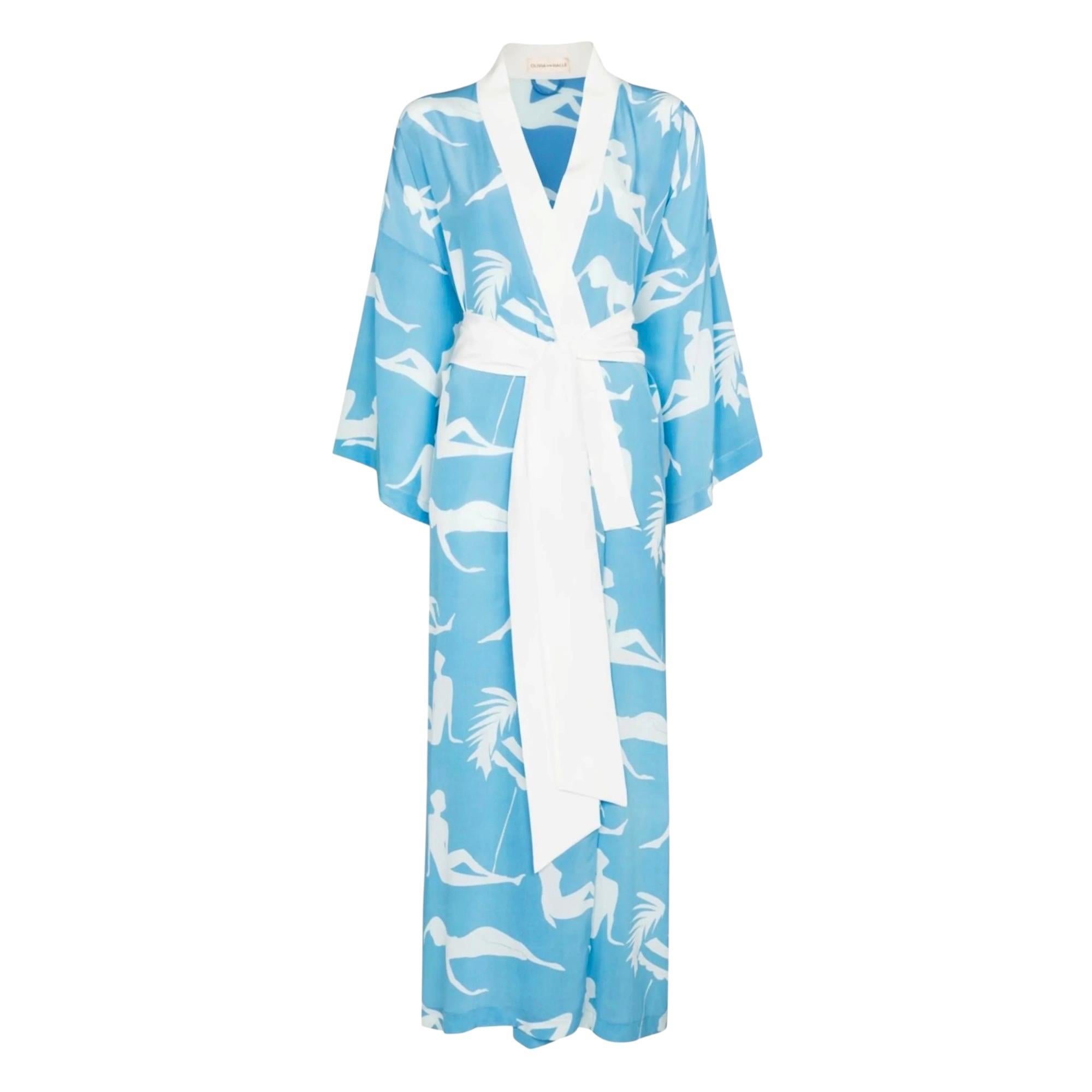 NUEVO: Albornoz de seda con estampado de lujo de Olivia von Halle, estilo kimono, talla única