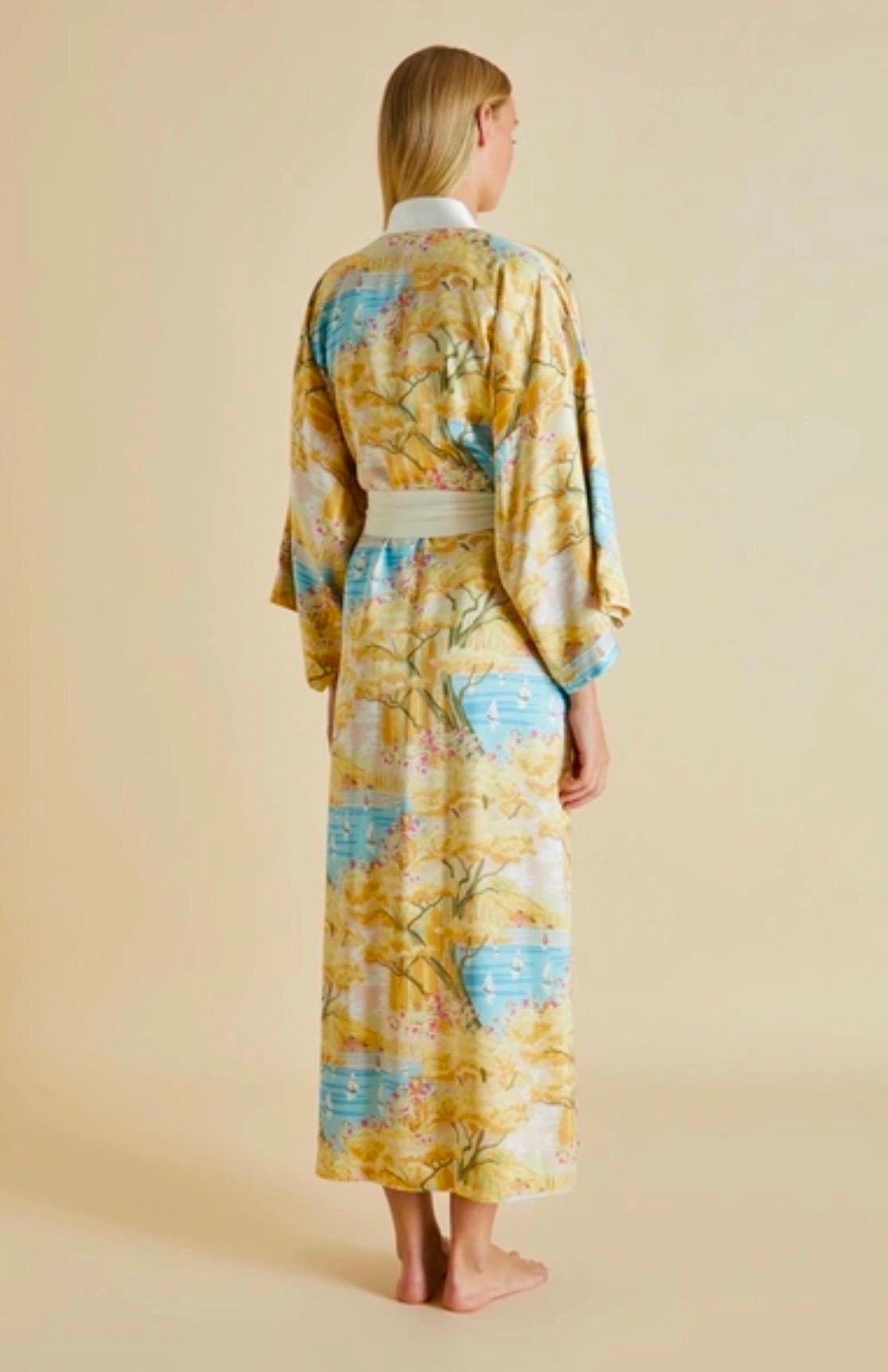 NEW Olivia von Halle Pastels Print Silk Dressing Gown Kimono Robe OS For Sale 1