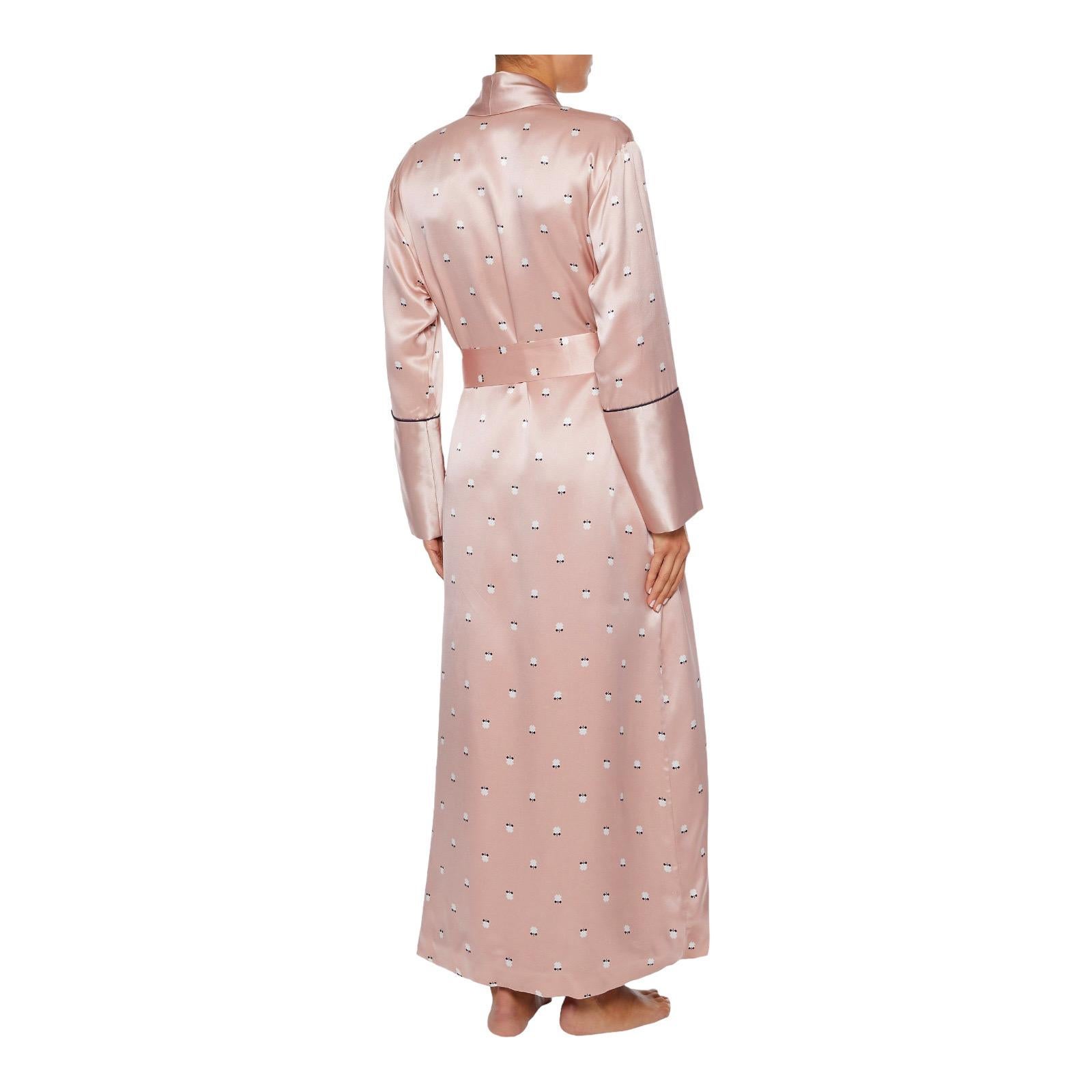 Women's NEW Olivia von Halle Blush Pink Printed Silk Dressing Gown Robe M/L For Sale