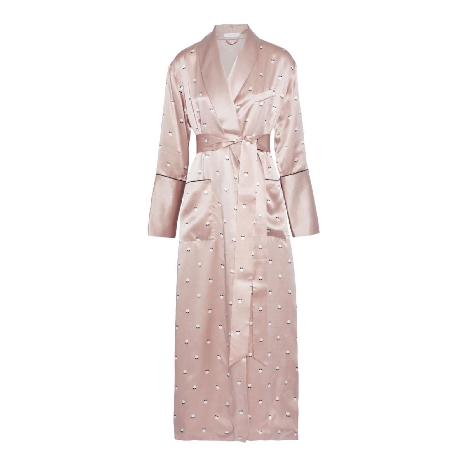 NEW Olivia von Halle Blush Pink Printed Silk Dressing Gown Robe M/L For Sale