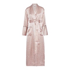 Vintage NEW Olivia von Halle Blush Pink Printed Silk Dressing Gown Robe M/L