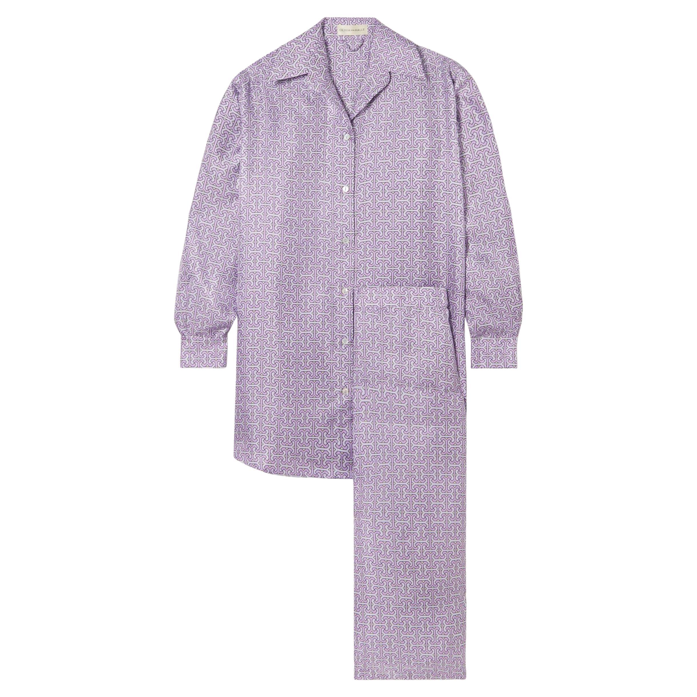 NEW Olivia Von Halle Purple Silk Twill Print Lounge Wear Suit XS For Sale