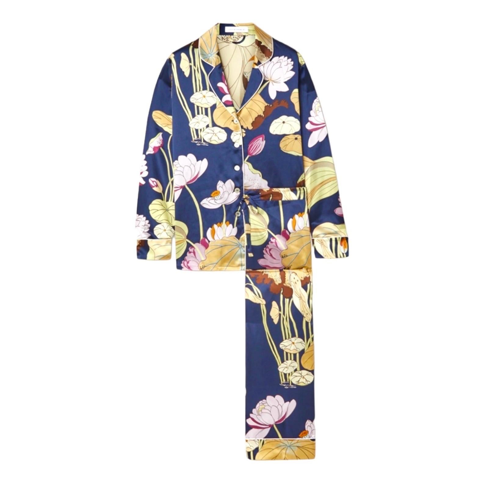 NEW Olivia Von Halle Silk Floral Print Lounge Home Sleep Wear Suit S For Sale 4
