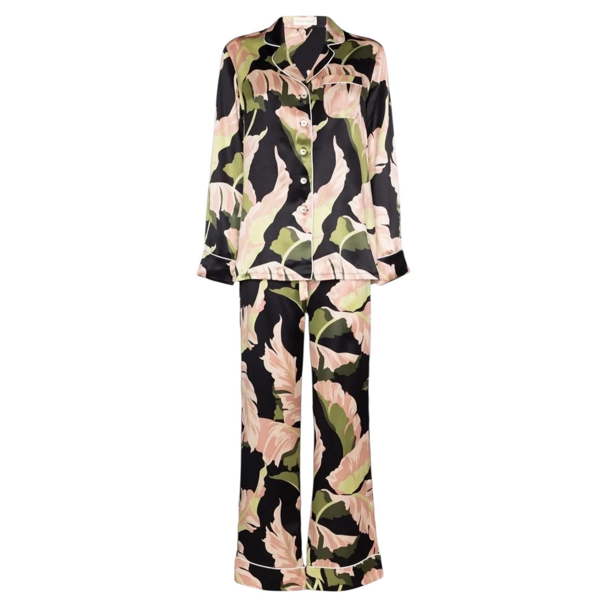 NEW Olivia Von Halle Seta stampa floreale Lounge Home Sleep Wear Suit S