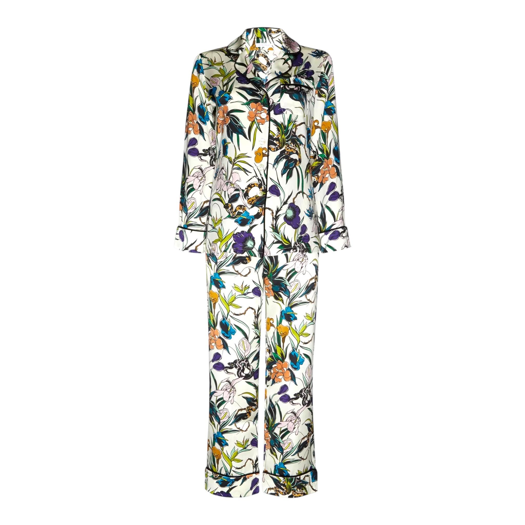 NEW Olivia Von Halle Silk Floral Print Lounge Home Sleep Wear Suit S