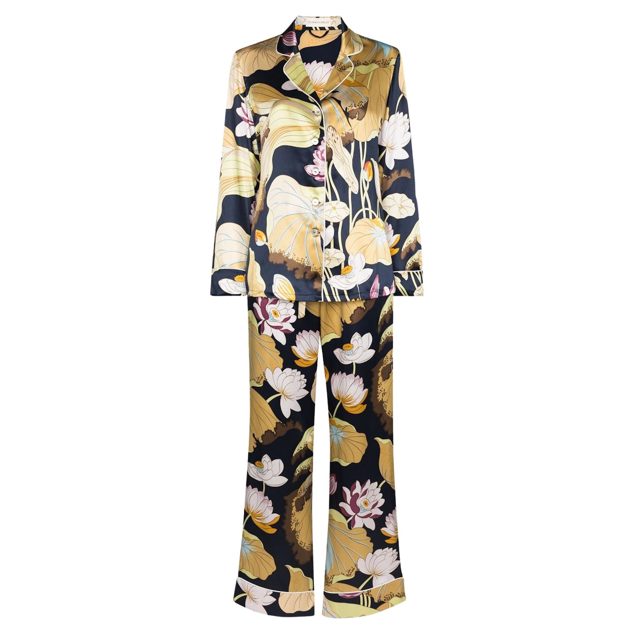 NEW Olivia Von Halle Silk Floral Print Lounge Home Sleep Wear Suit S For Sale