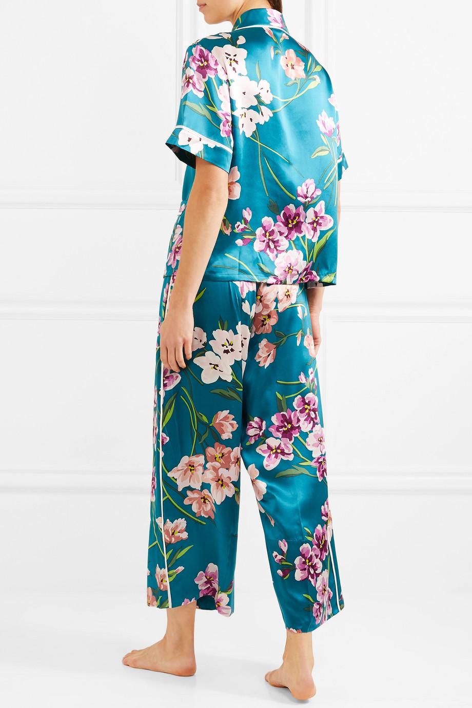 NEW Olivia Von Halle Silk Floral Print Lounge Home Sleep Wear Suit XS/1 In Excellent Condition For Sale In Switzerland, CH