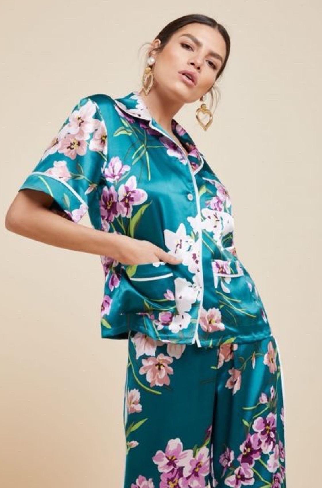 NEW Olivia Von Halle Silk Floral Print Lounge Home Sleep Wear Suit XS/1 For Sale 1