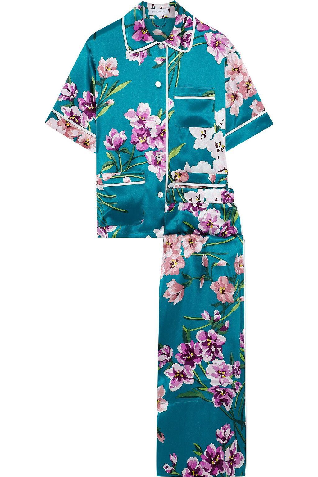 NEW Olivia Von Halle Silk Floral Print Lounge Home Sleep Wear Suit XS/1 For Sale 2
