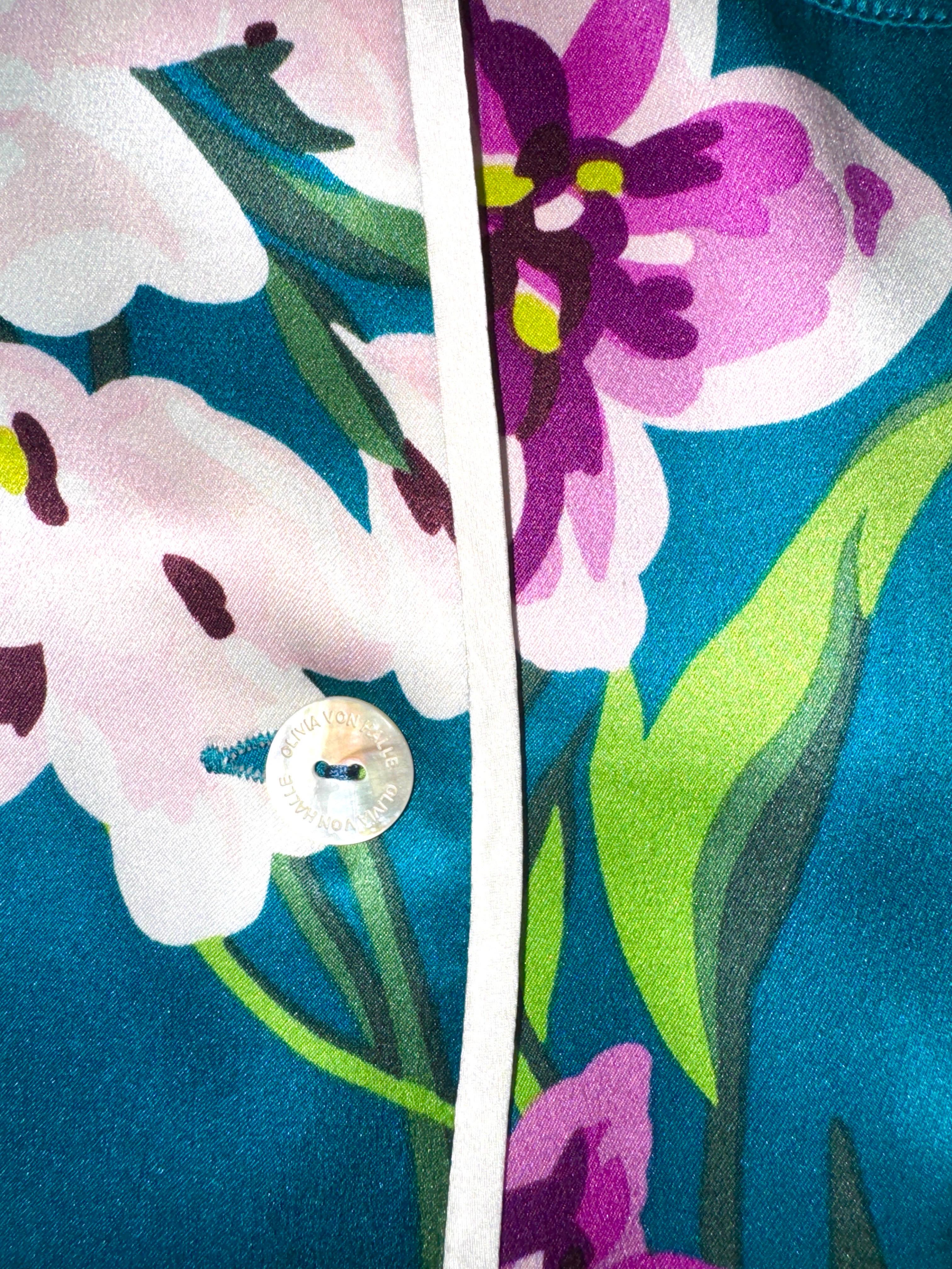 NEW Olivia Von Halle Silk Floral Print Lounge Home Sleep Wear Suit XS/1 For Sale 4