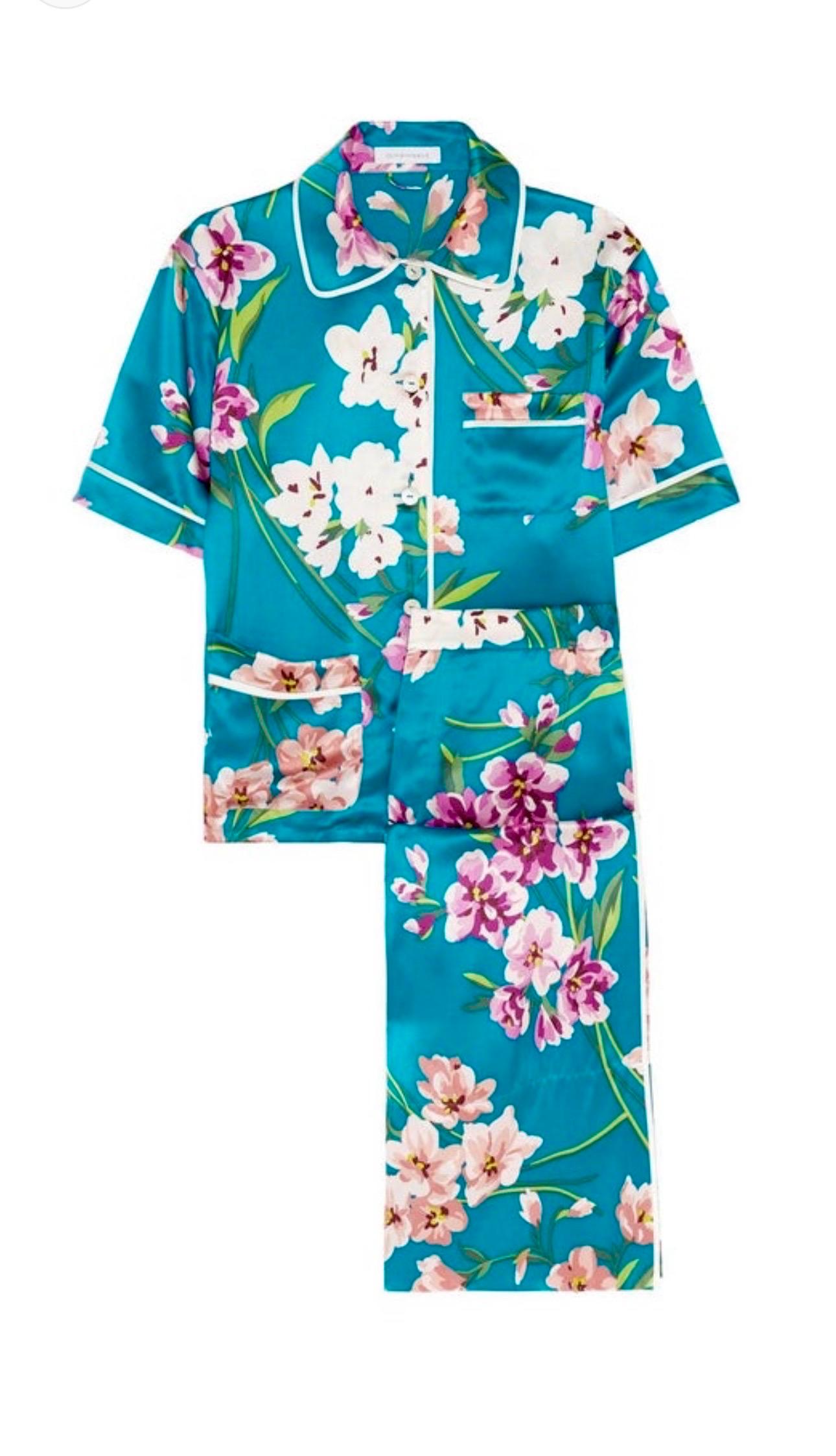 NEW Olivia Von Halle Silk Floral Print Lounge Home Sleep Wear Suit XS/1 For Sale