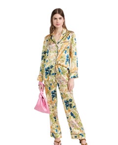 NEW Olivia Von Halle Silk Floral Print Pajamas Lounge Home Wear Suit M