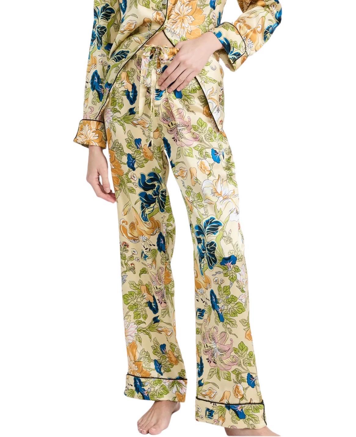 NEW Olivia Von Halle Silk Floral Print Pajamas Lounge Home Sleep Wear Suit M For Sale 2
