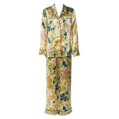 Olivia Von Halle - Costume de chambre à coucher en soie imprimé floral, taille M