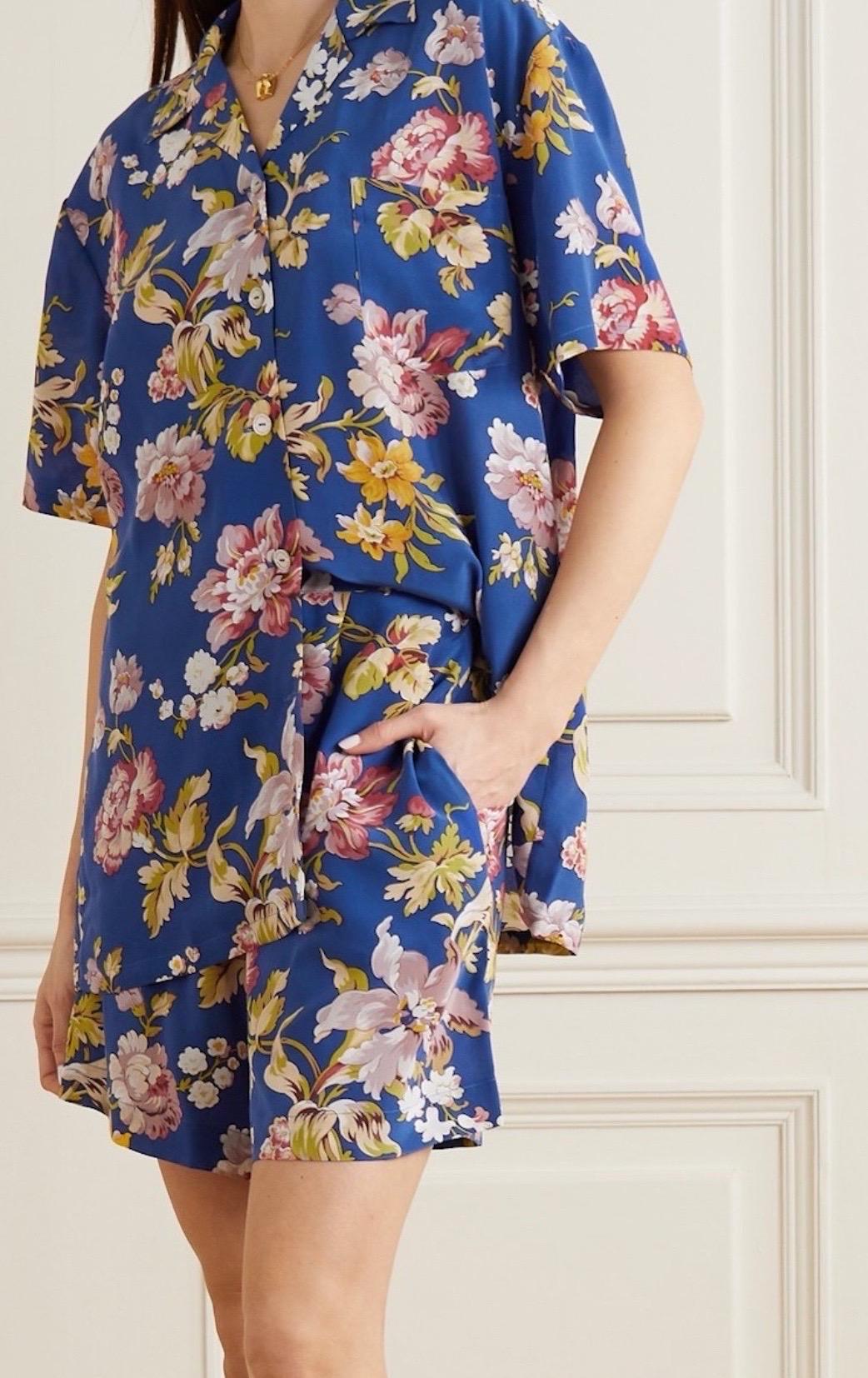 NEW Olivia Von Halle Seidenblumendruck Hose Freizeit Lounge Sommer Anzug M im Angebot 6