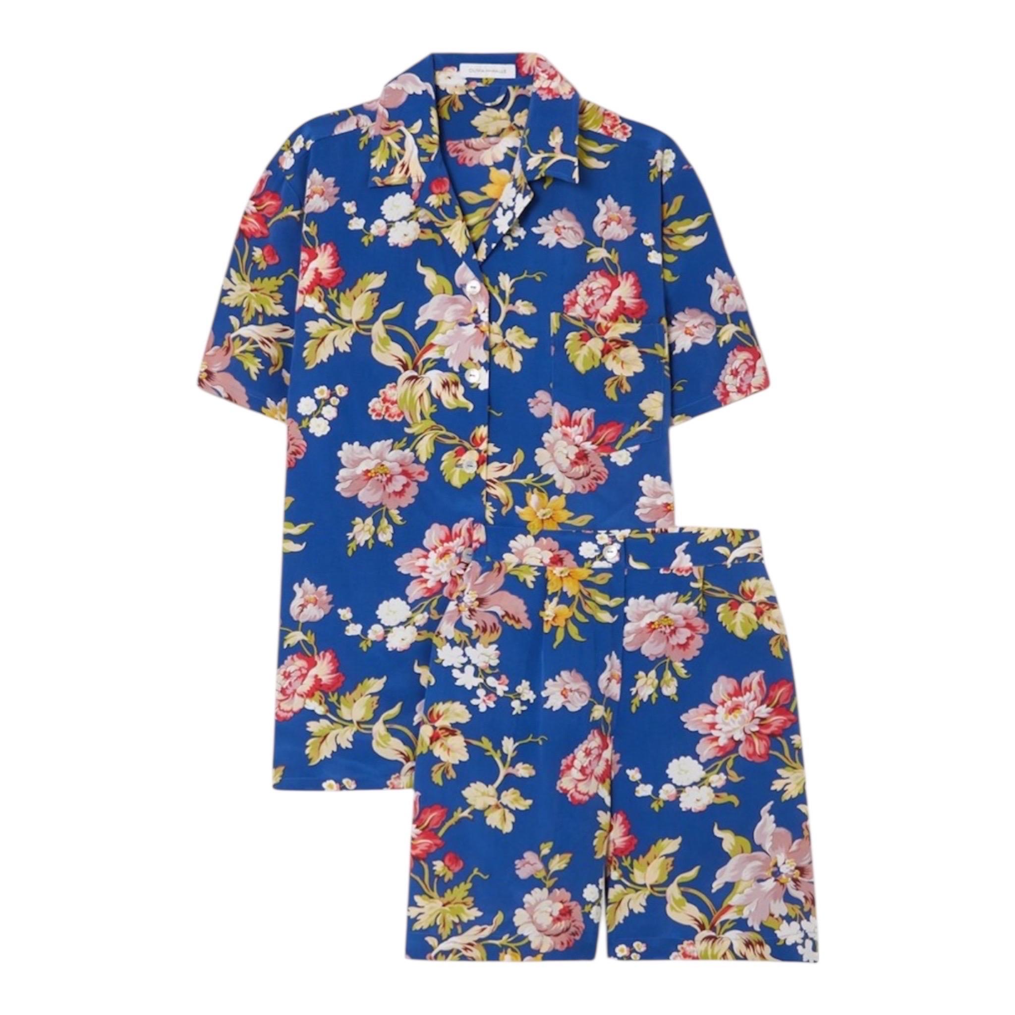 NEW Olivia Von Halle Pantaloni in seta con stampa floreale, tempo libero, abito estivo M. I.