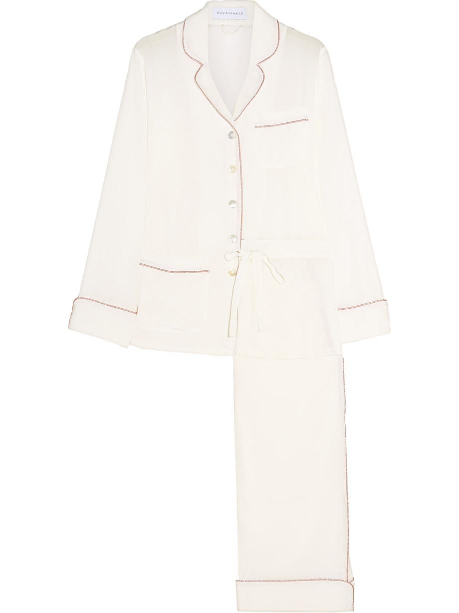 NEW Olivia Von Halle Pure Silk Lounge Home Sleep Wear Suit 2 PCS XS For Sale