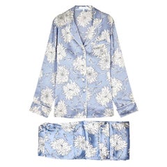 NUEVA Olivia Von Halle Seda Azul Cielo Estampado Floral Traje de Dormir en Casa S
