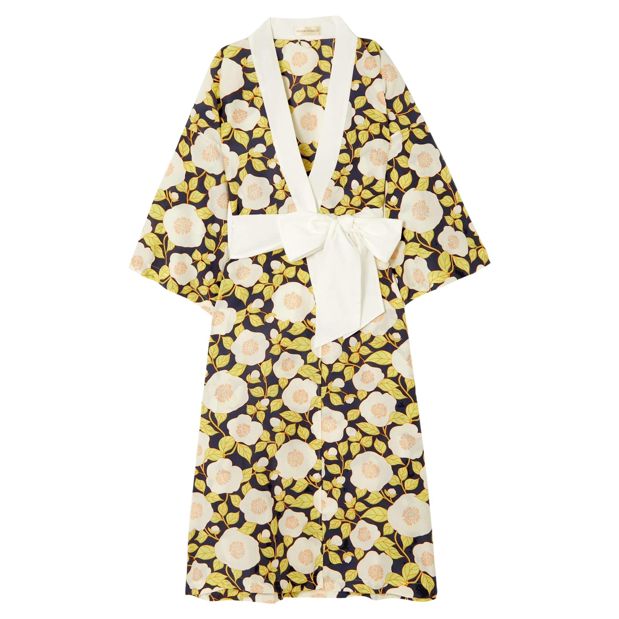 NEW Olivia Von Halle Silk Voile Floral Print Kimono Style Robe Dress OS