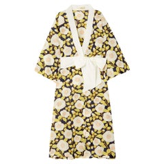 NEW Olivia Von Halle Abito accappatoio stile Kimono in voile di seta con stampa floreale OS