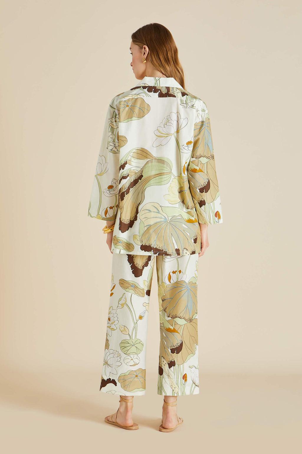 Olivia Von Halle, tailleur de salon en voile de soie imprimé floral, taille M, état neuf en vente 14
