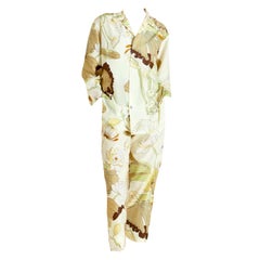 NEW Olivia Von Halle Silk Voile Floral Print Top Pants Leisure Lounge Suit M