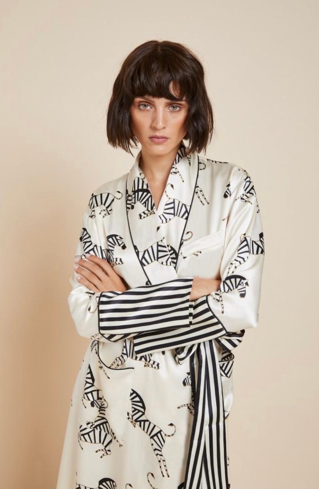 NEU Olivia von Halle Kleid aus Seide mit Zebradruck Robe Damen im Angebot