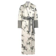 Vintage NEW Olivia von Halle Silk Zebra Print Dressing Gown Robe