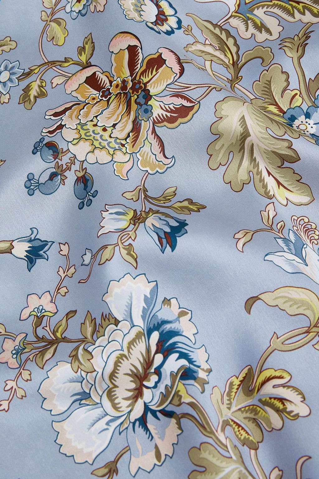 NEW Olivia von Halle Blue Floral Print Maxi Silk Dressing Gown Robe Kimono OS For Sale 3