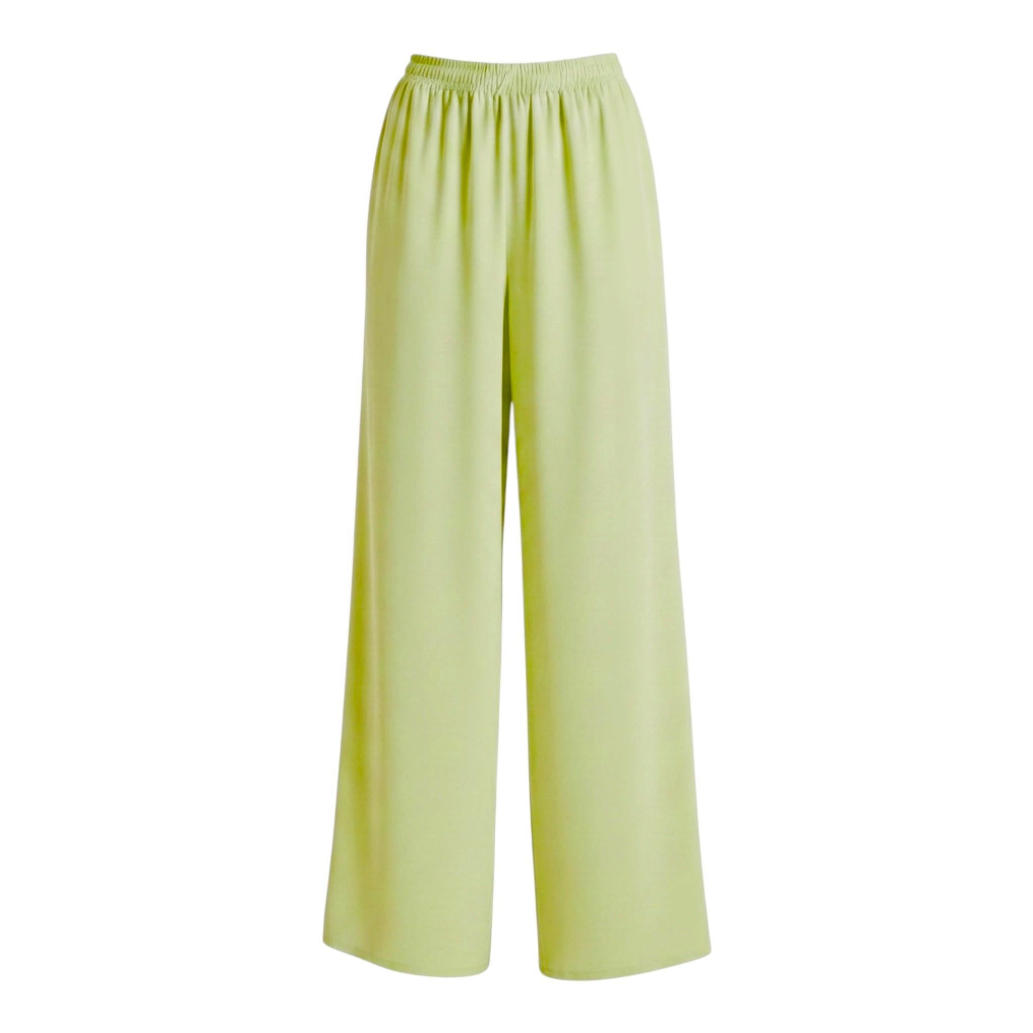 NEW Olivia Von Halle Soft Green Silk Lounge Palazzo Wide Leg Pants M For Sale