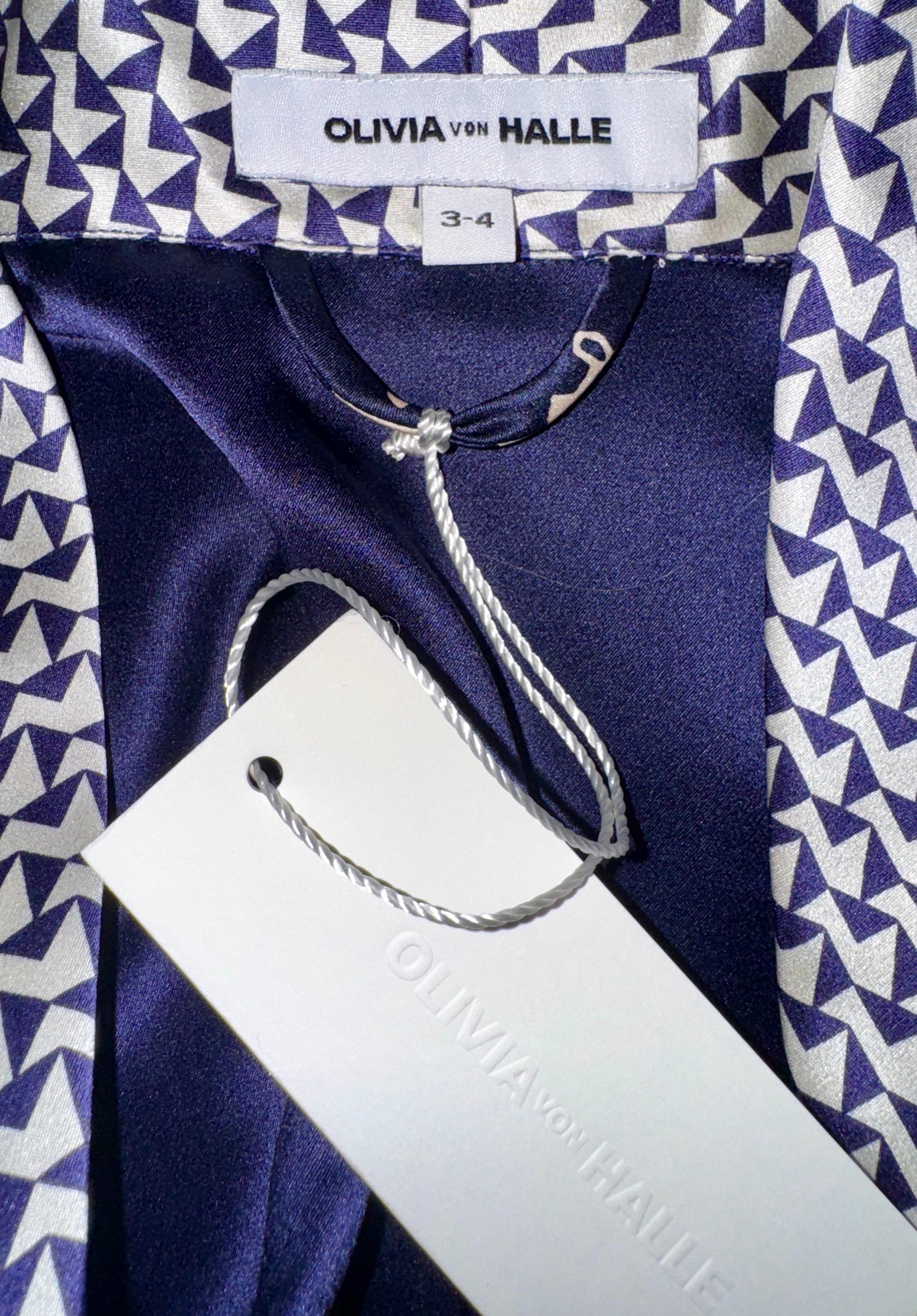 NEW Olivia von Halle Timeless Navy & Floral Silk Print Dressing Gown Robe M.L.A. in vendita 3