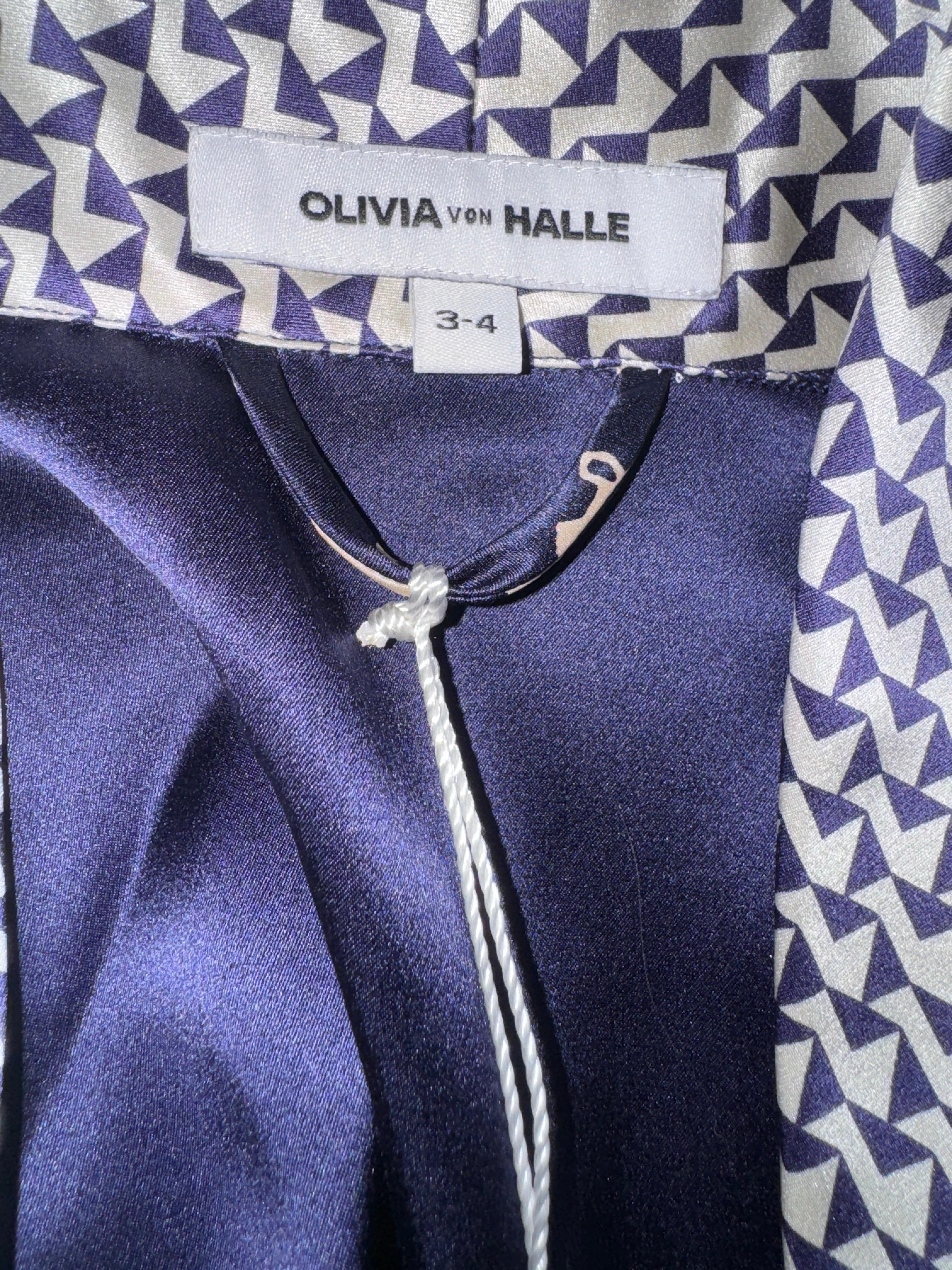 NEW Olivia von Halle Timeless Navy & Floral Silk Print Dressing Gown Robe M.L.A. in vendita 4