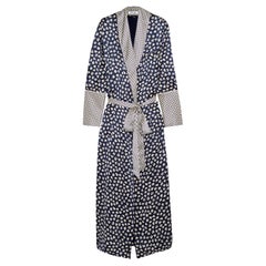 NEW Olivia von Halle Timeless Navy & Floral Silk Print Dressing Gown Robe M/L