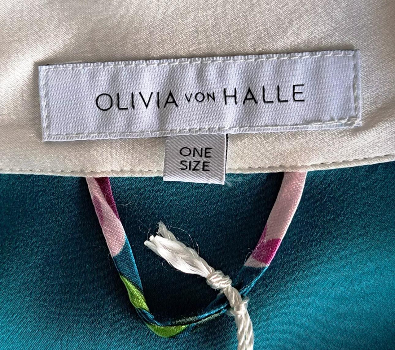 NEW Olivia von Halle Turquoise Floral Print Silk Dressing Gown Kimono Robe OS For Sale 2