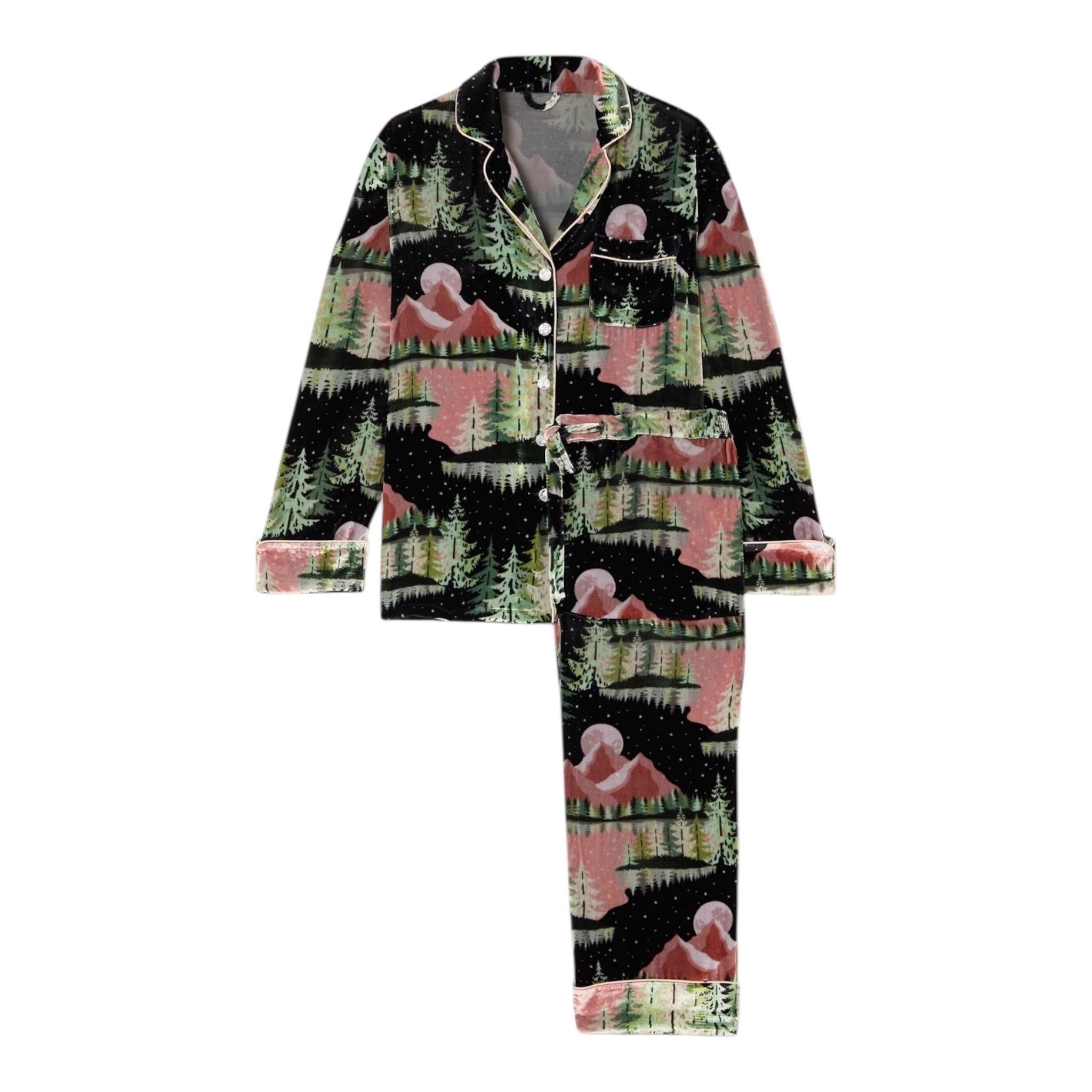 NEW Olivia Von Halle Velvet Silk Blend Erté Nightscape Lounge Wear Suit XS For Sale