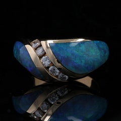 Opal and Diamond Kabana Ring, 14 Karat Yellow Gold Round Brilliant .25 Carat