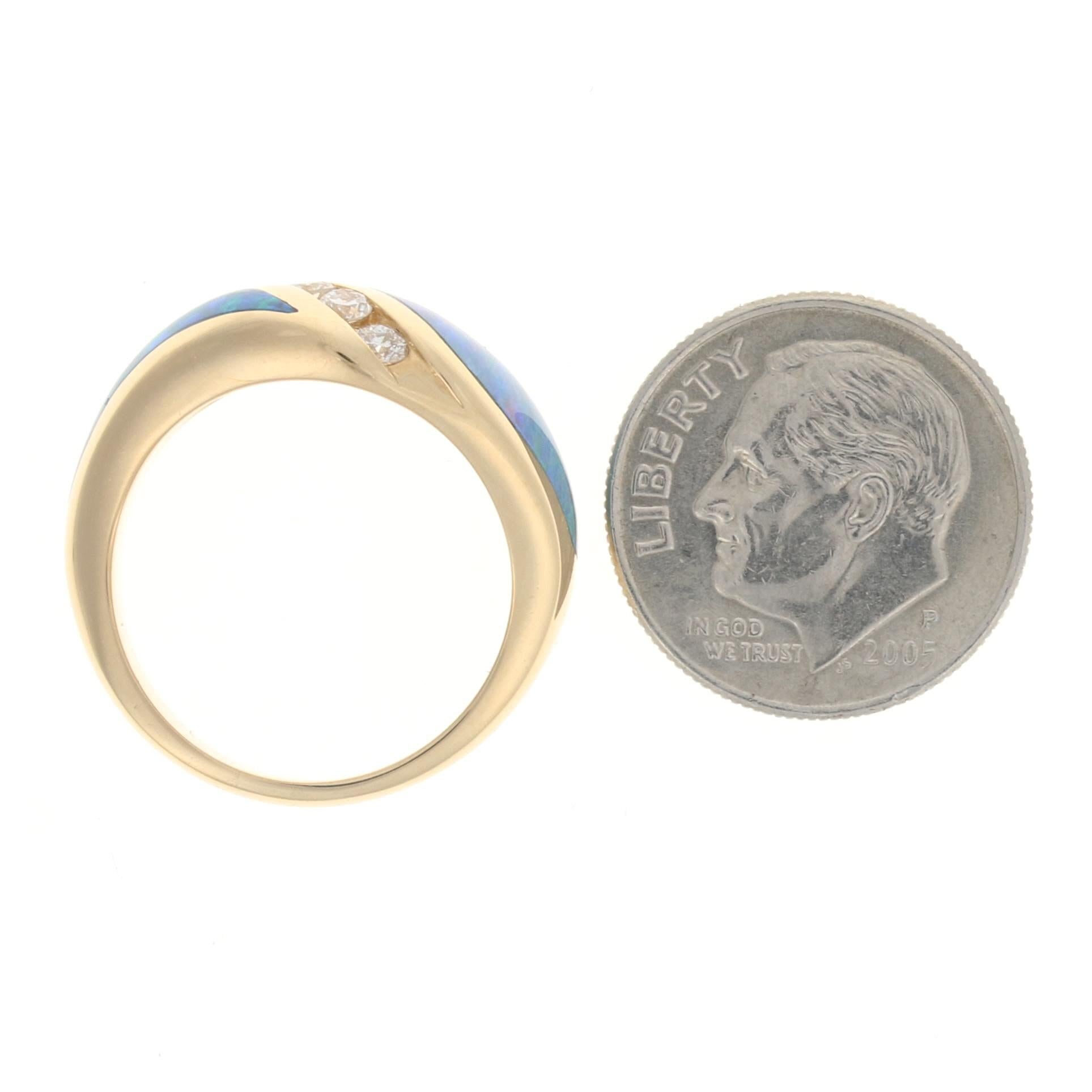 Opal and Diamond Kabana Ring, 14 Karat Yellow Gold Round Brilliant .25 Carat 1