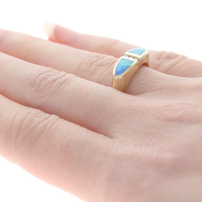 Round Cut Opal & Diamond Kabana Ring, 14k Yellow Gold Women's