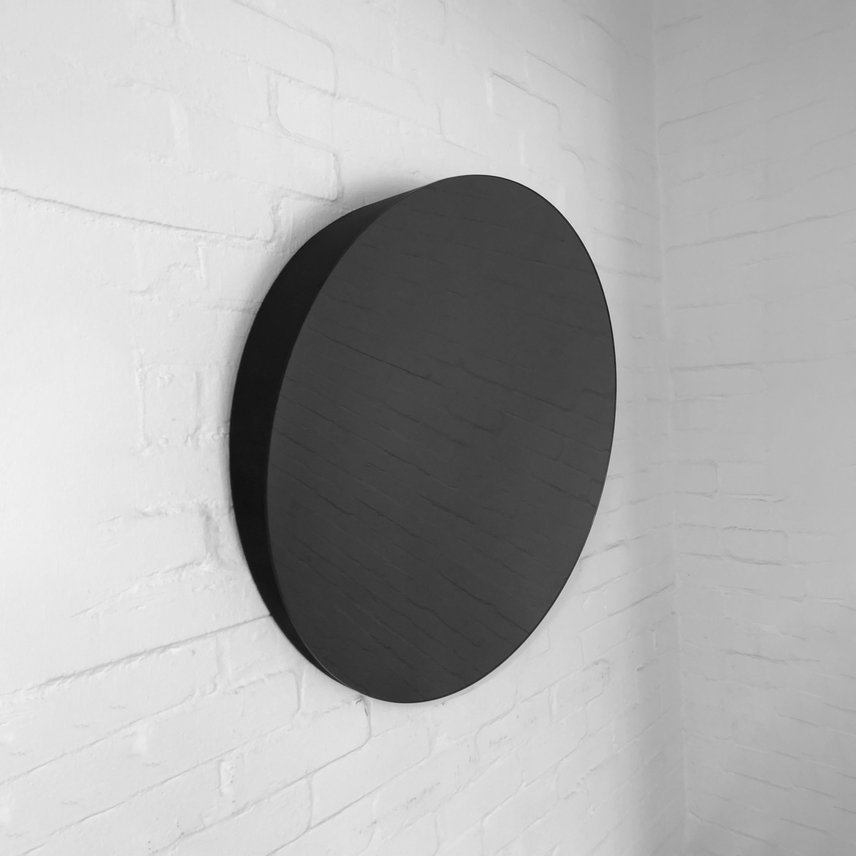 Organic Modern Orbis Round Black Tinted Contemporary Accessible Tilted Mirror, XL For Sale