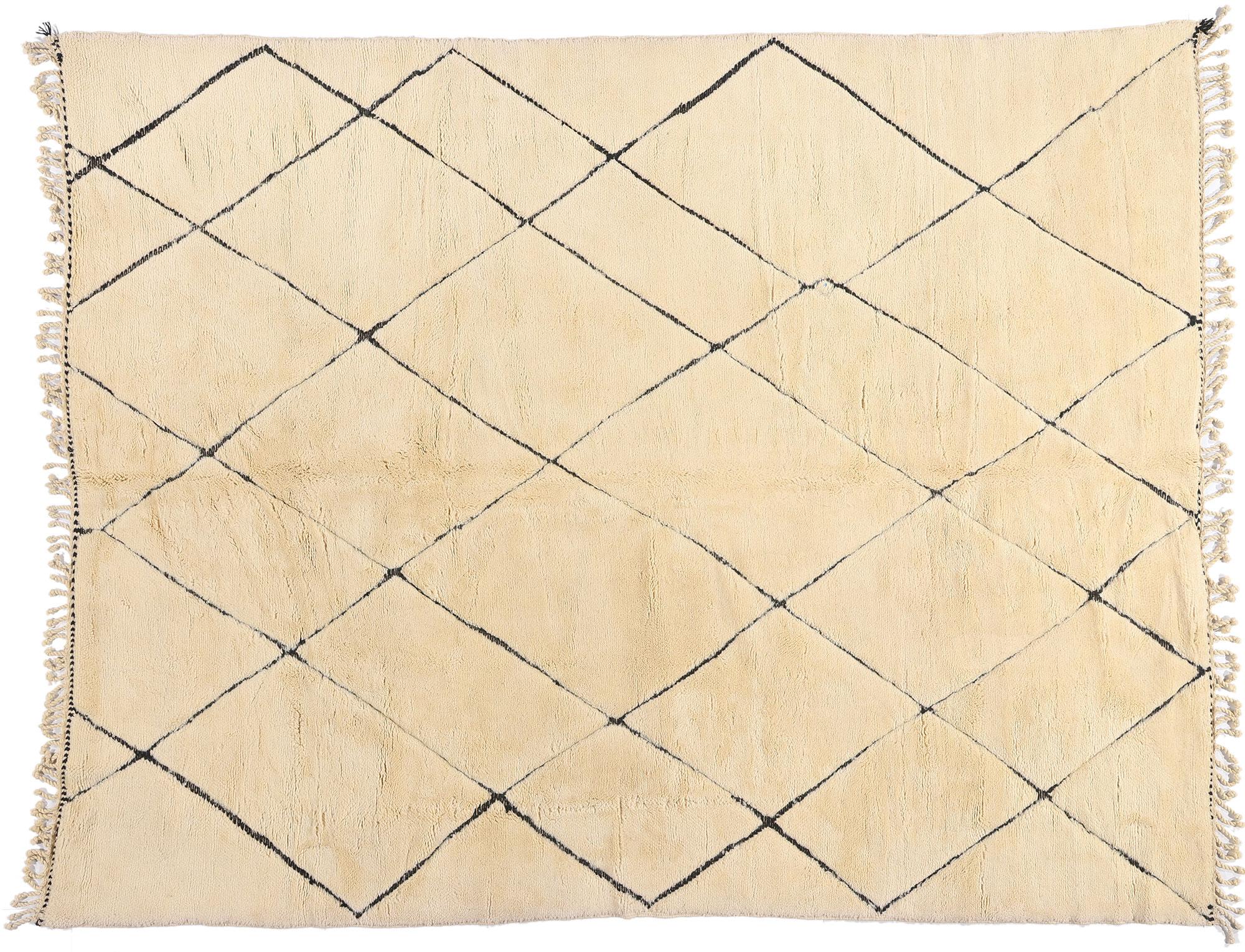 Tapis marocain Beni Mrirt sculpté à la main, mi-siècle moderne, 9'02 x 11'08 en vente 10