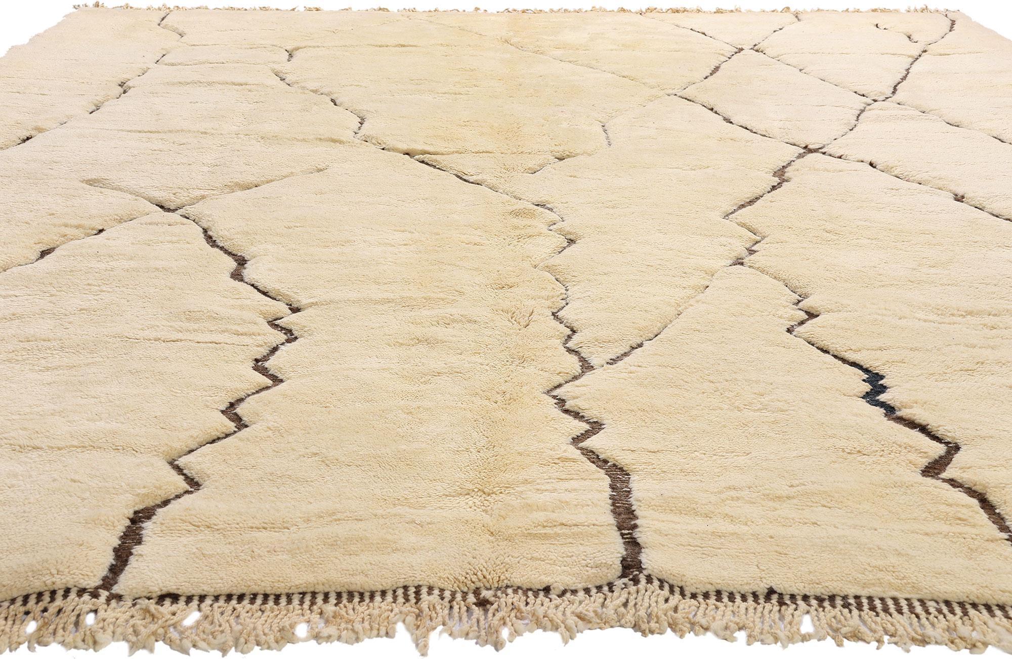 Hand-Knotted New Organic Modern Beni Mrirt Berber Moroccan Rug with Minimalist Shibui Style For Sale