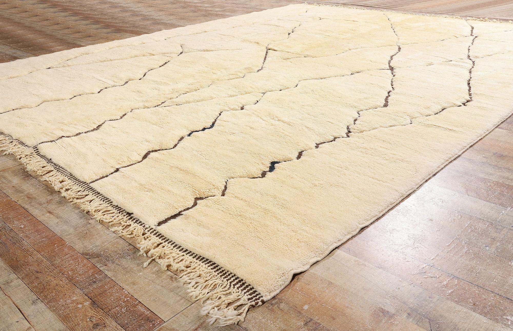 New Organic Modern Beni Mrirt Berber Moroccan Rug with Minimalist Shibui Style For Sale 2