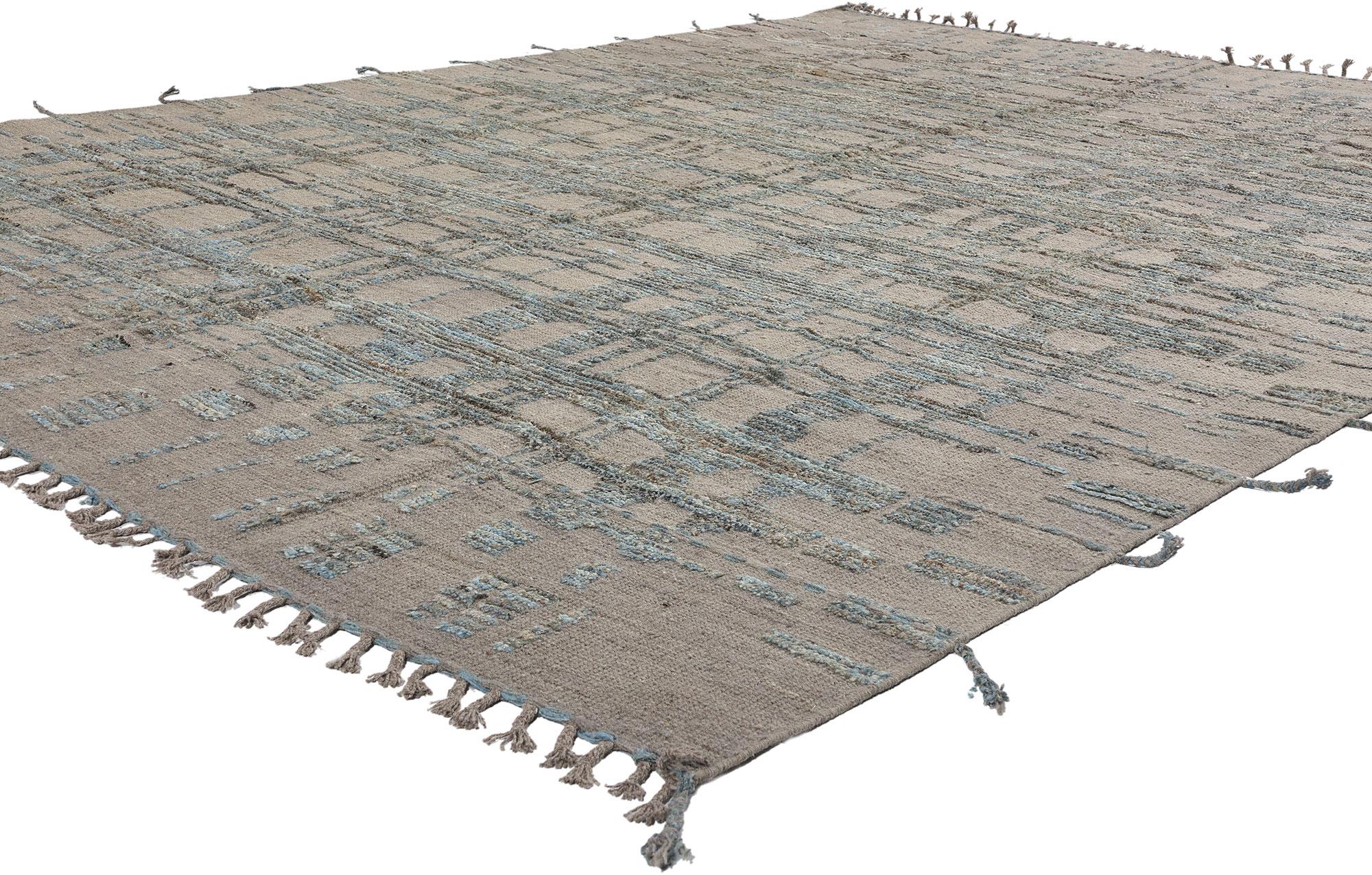 81149 New Organic Modern Brutalist Moroccan Rug, 09'01 x 12'04. Questo tappeto marocchino Organic Brutalist High-Low, annodato a mano in lana, combina senza sforzo la bellezza grezza con un'intricata lavorazione artigianale, creando un pezzo